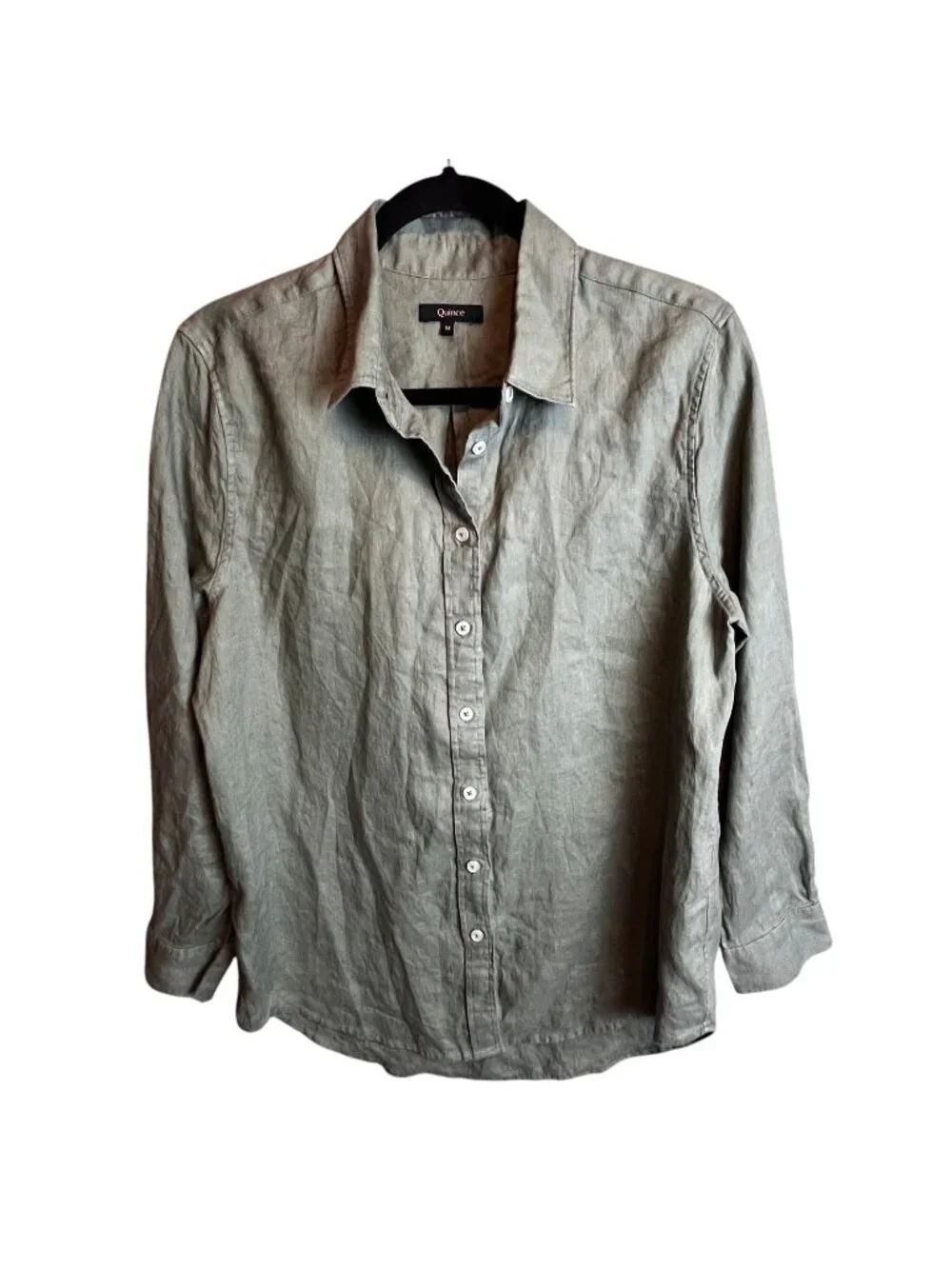 Quince Shirt Womens Medium Green European Linen Long Sleeve Coastal - Picture 1 of 8